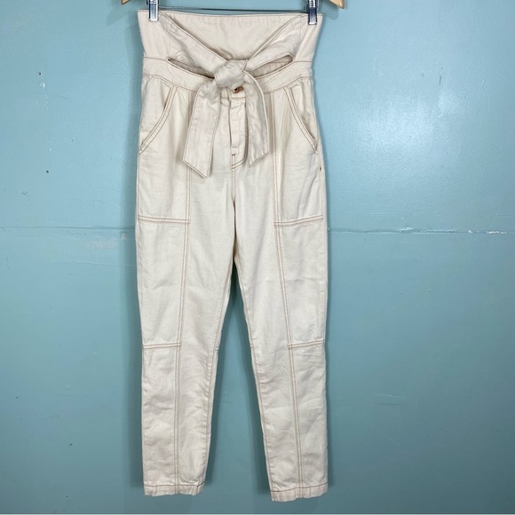 Jonathan Simkhai Neutral Ivory Tie Front Jeans Henley Tie Waist Straight Sz‎ 26 - Picture 2 of 9